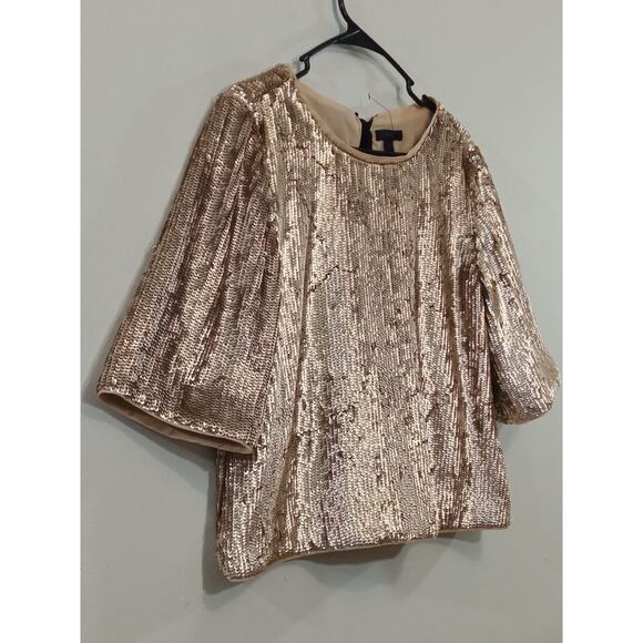 J. Crew Women’s Top Sequin Black Ribbon Zip Back Closure Gold MSRP $148 Size 8 - Picture 4 of 16